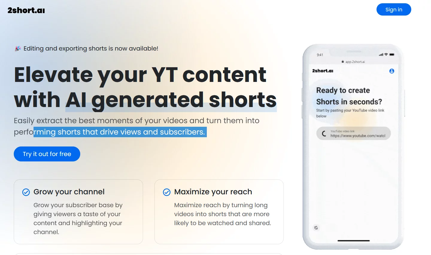   Elevate your YT content with AI generated shorts