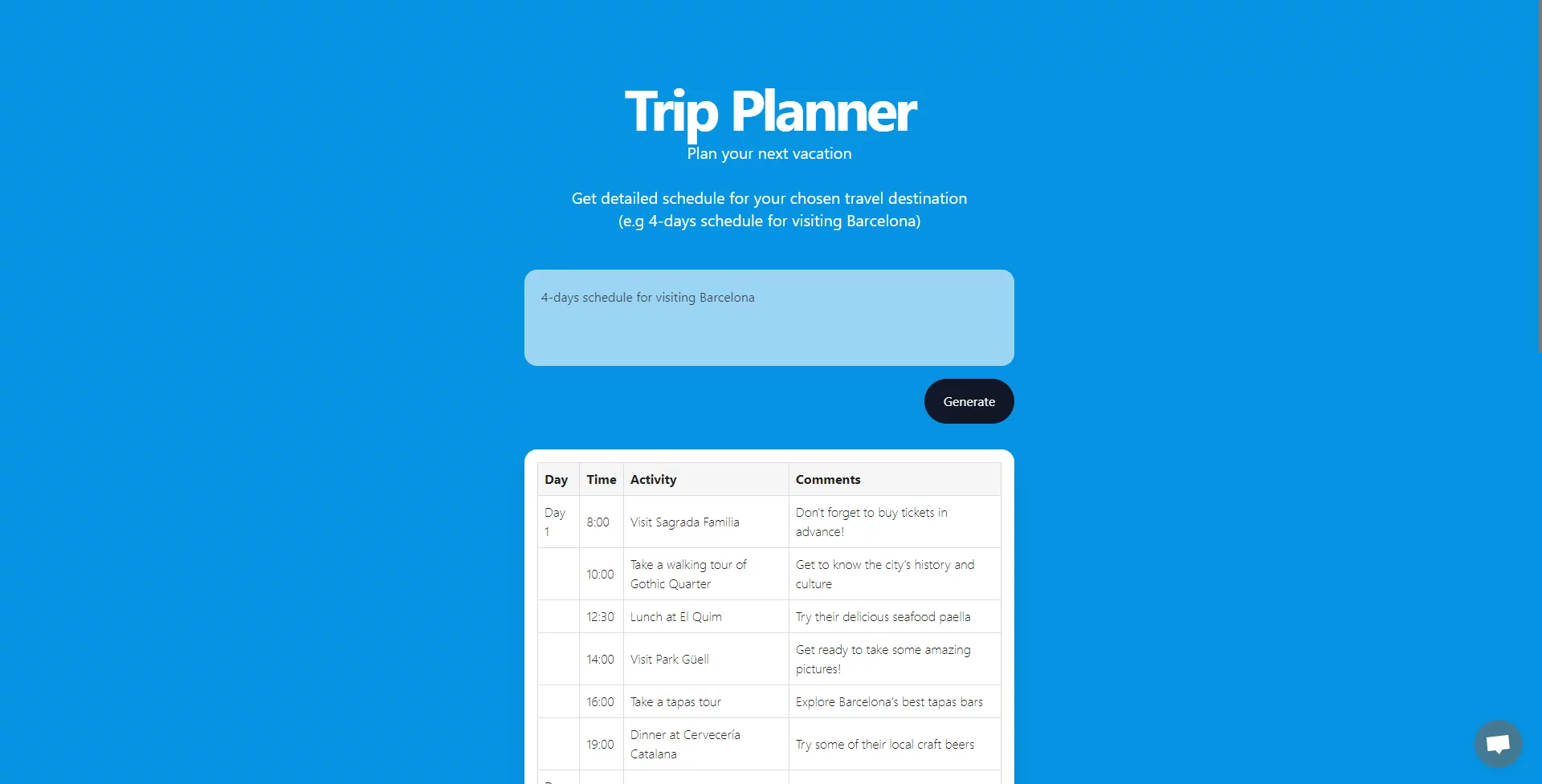  Create detailed, day-by-day itineraries for any