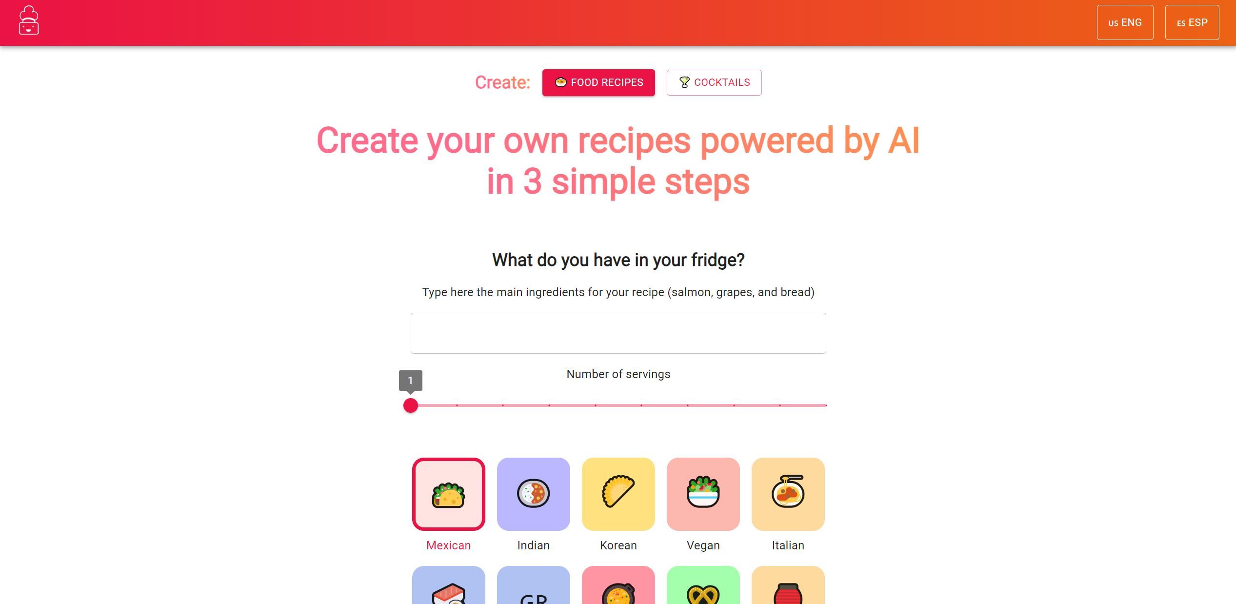  Personalized recipe creator with food tags.