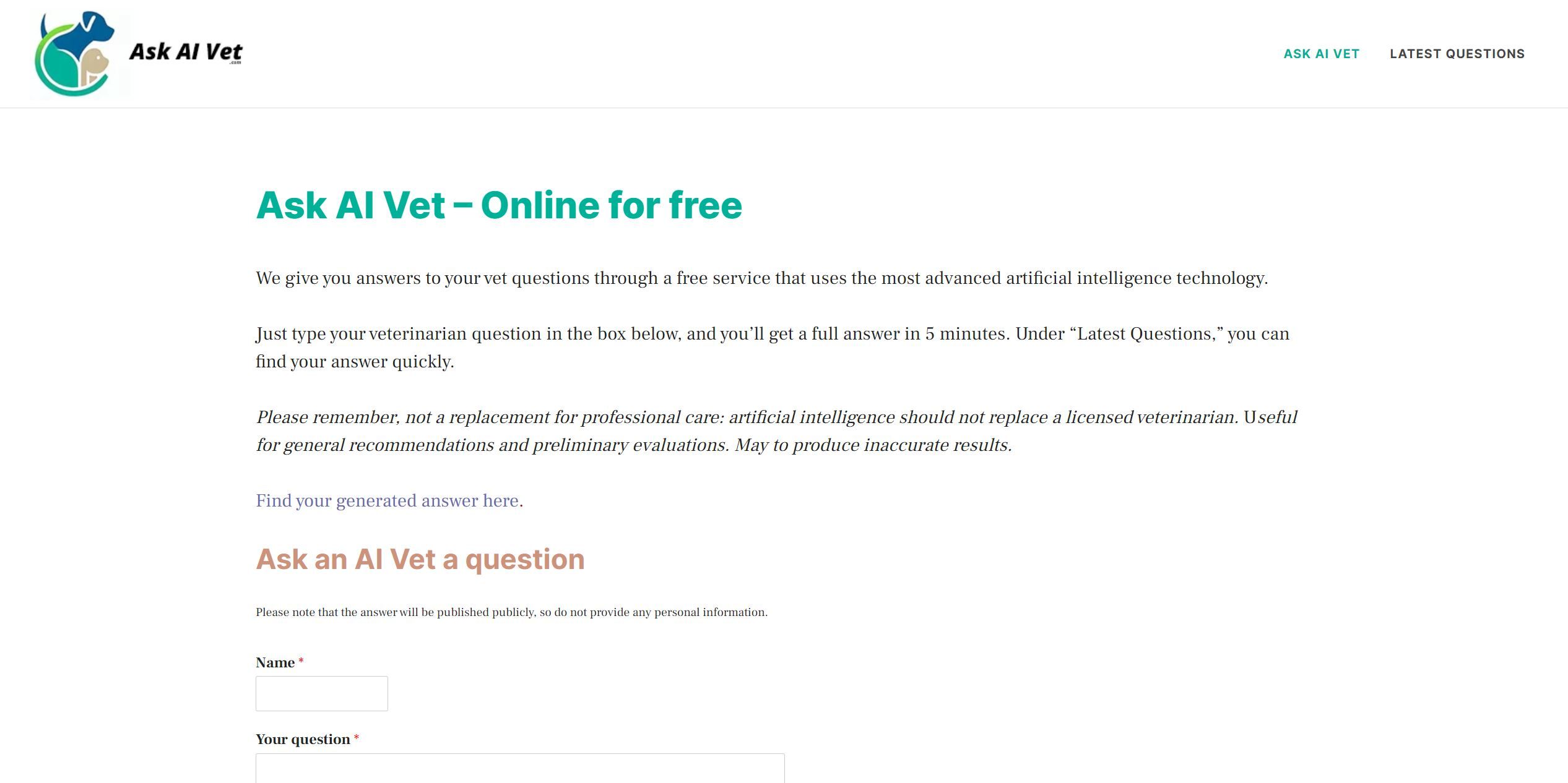  Ask AI Vet – Online for free