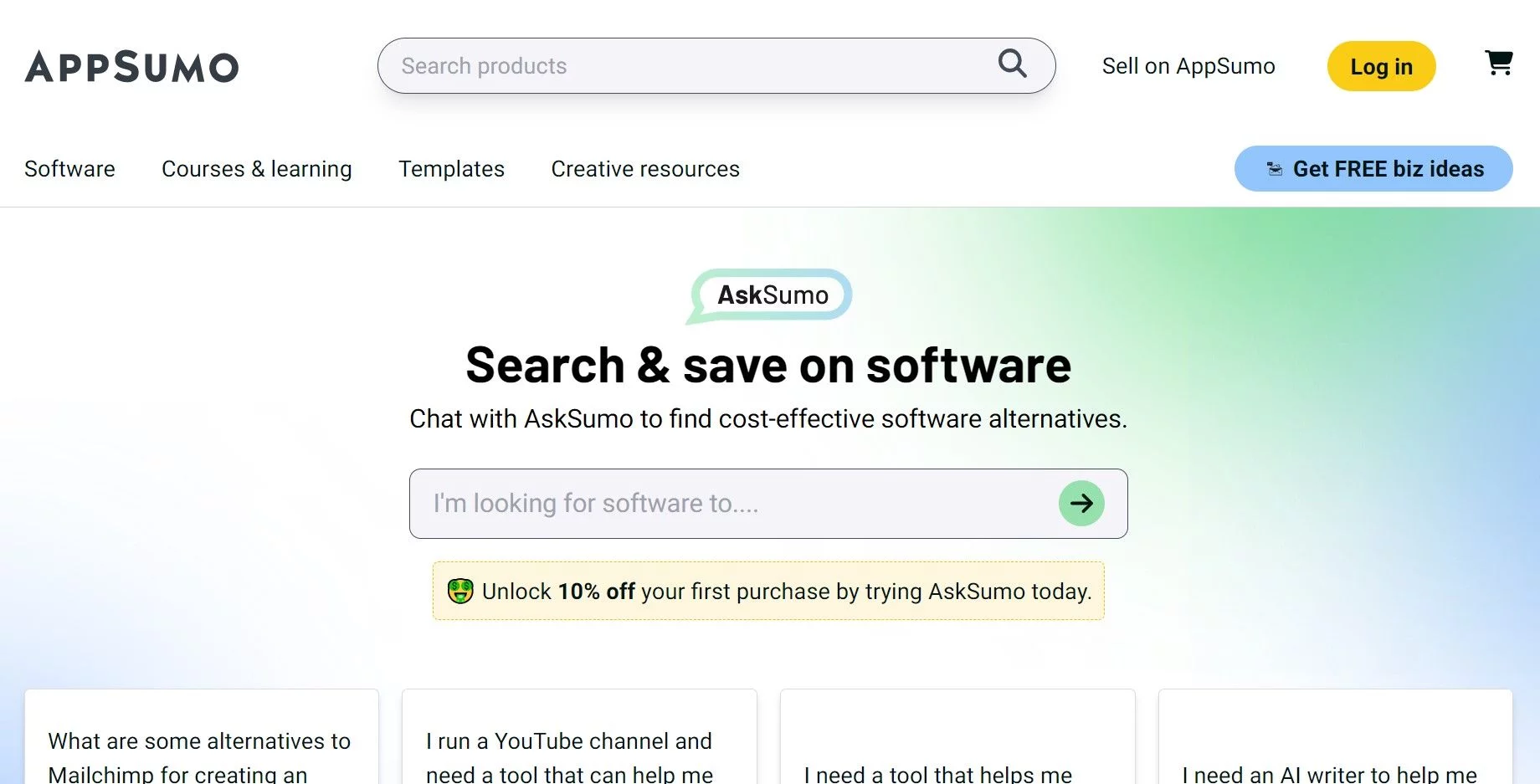  Chat with AskSumo to find cost-effective software