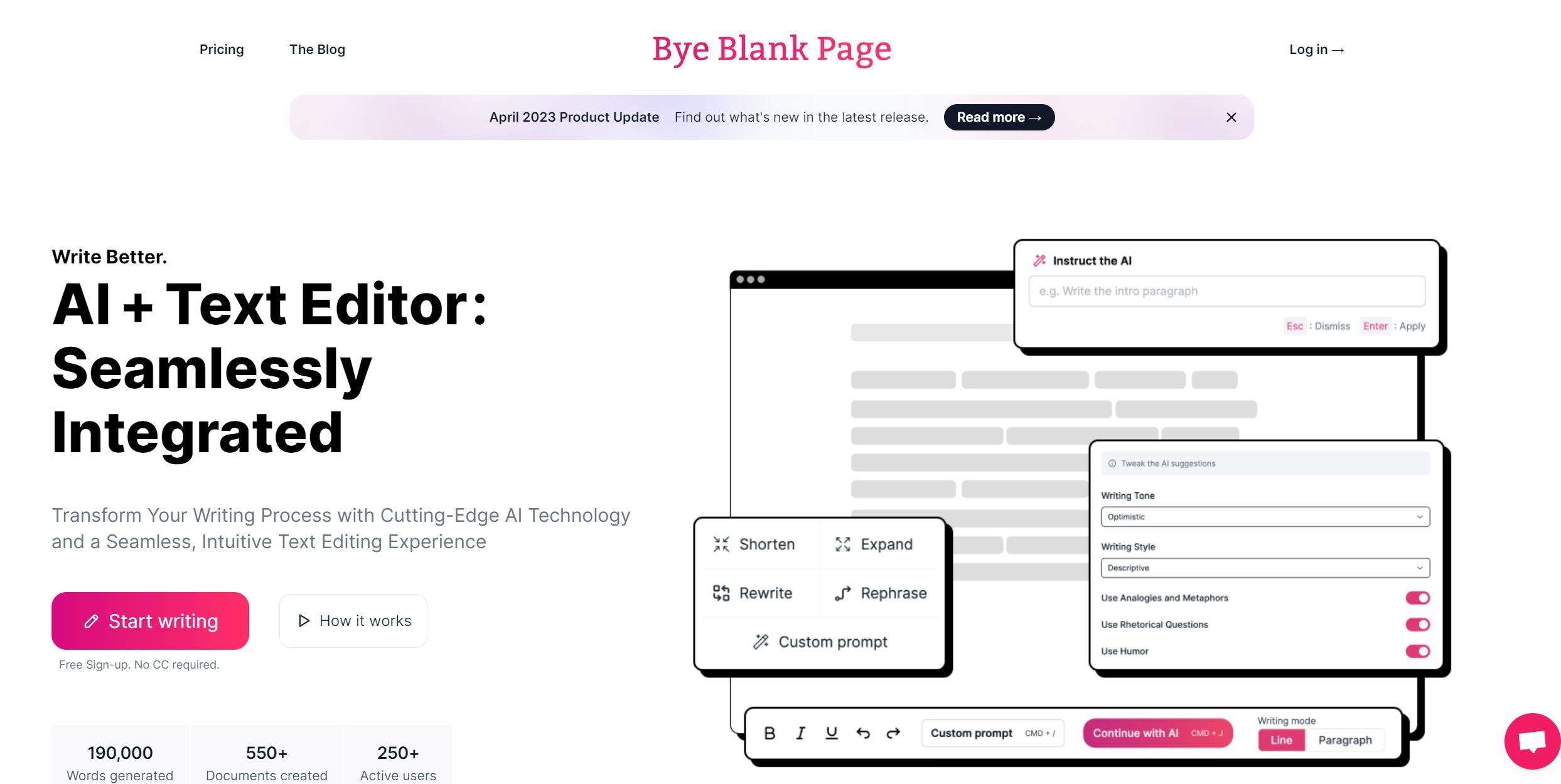  Bye Blank Page offers an AI-powered text editor