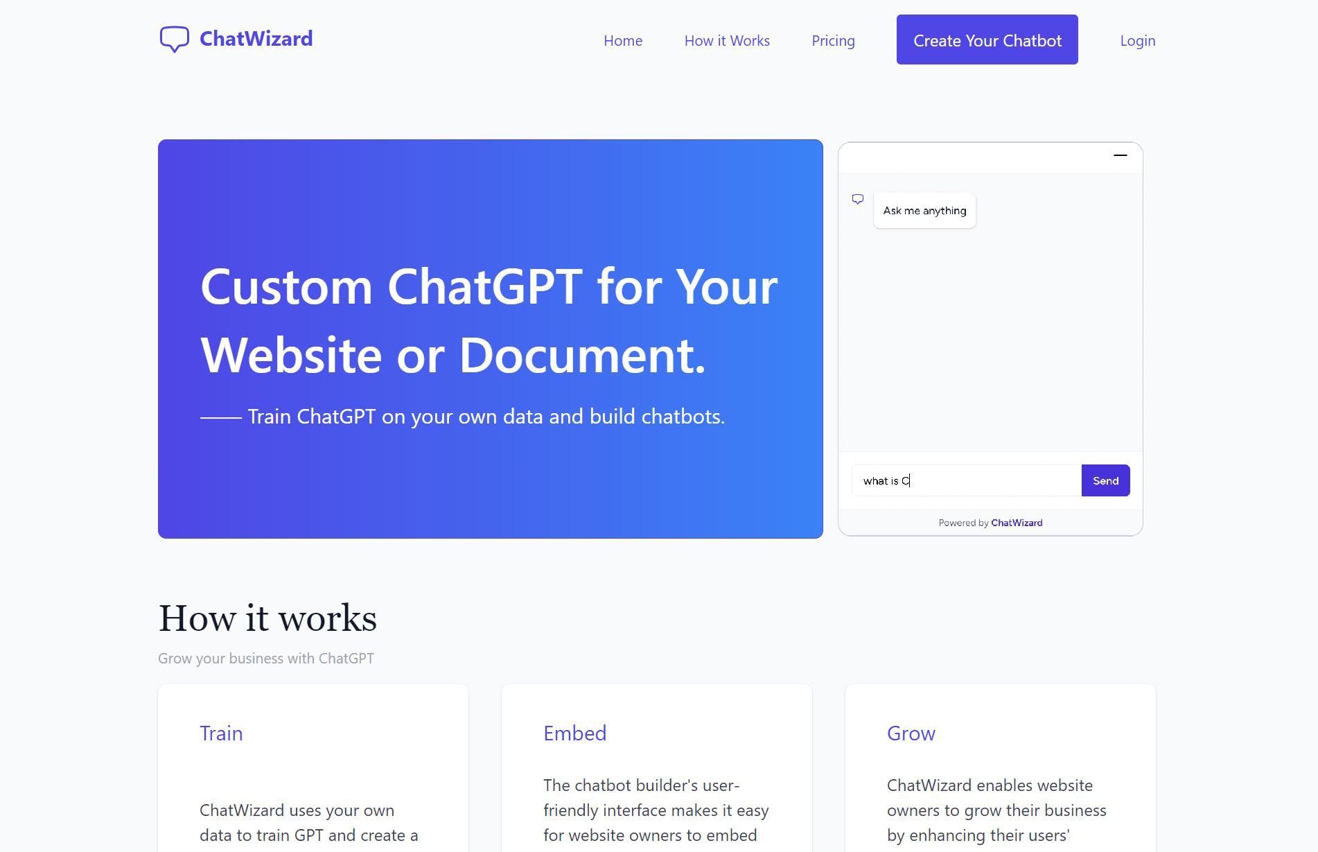  ChatWizard is an Chatbot builder for your Website