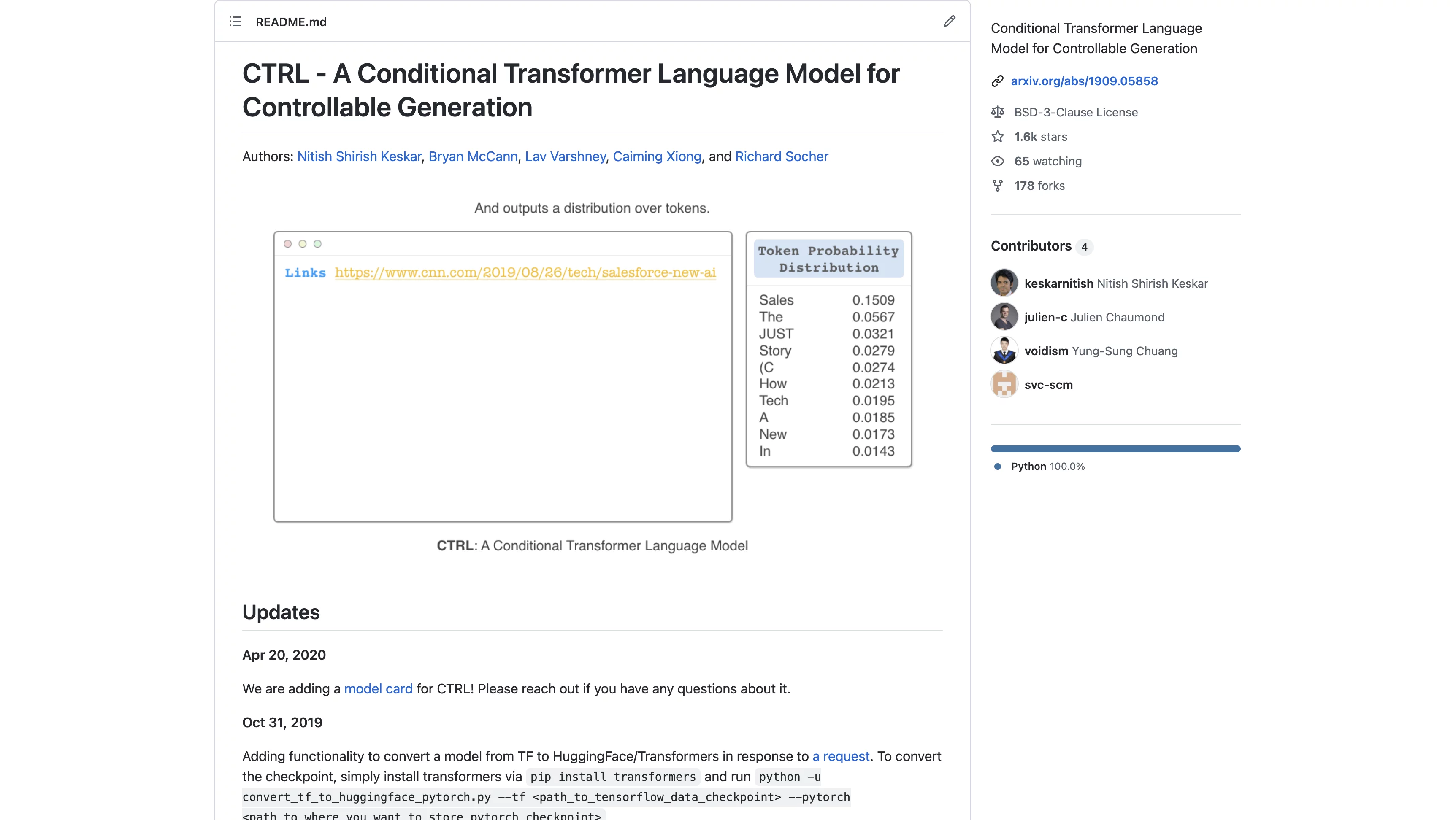  A Conditional Transformer Language Model for