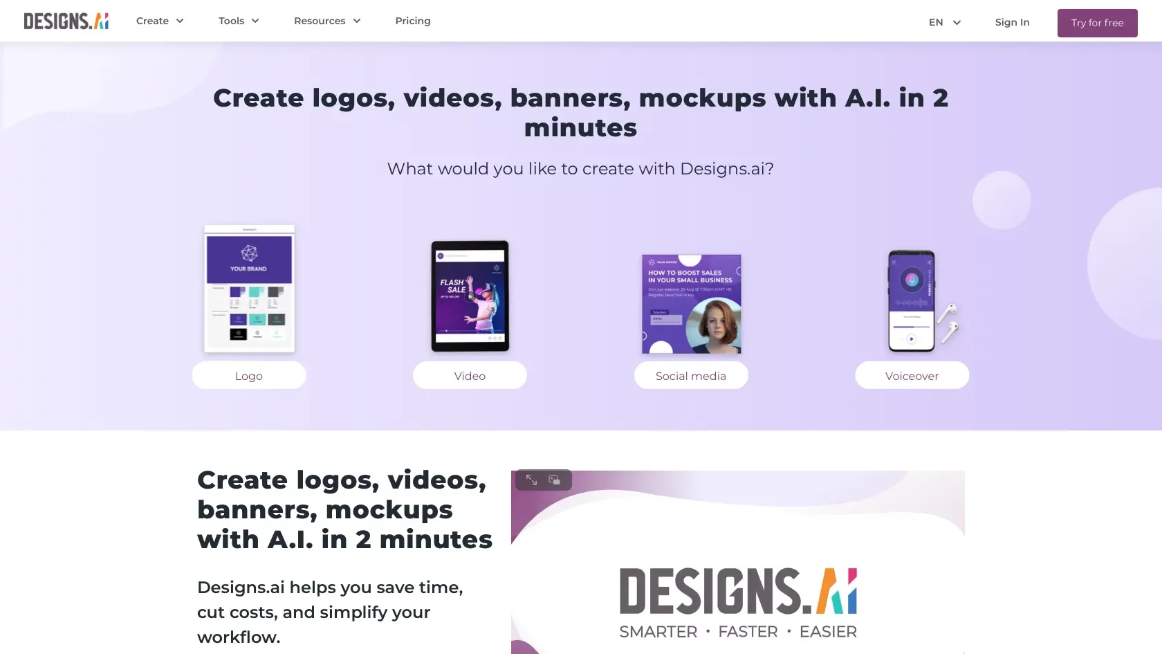  Design with A.I. in 2 mins: logos, videos,