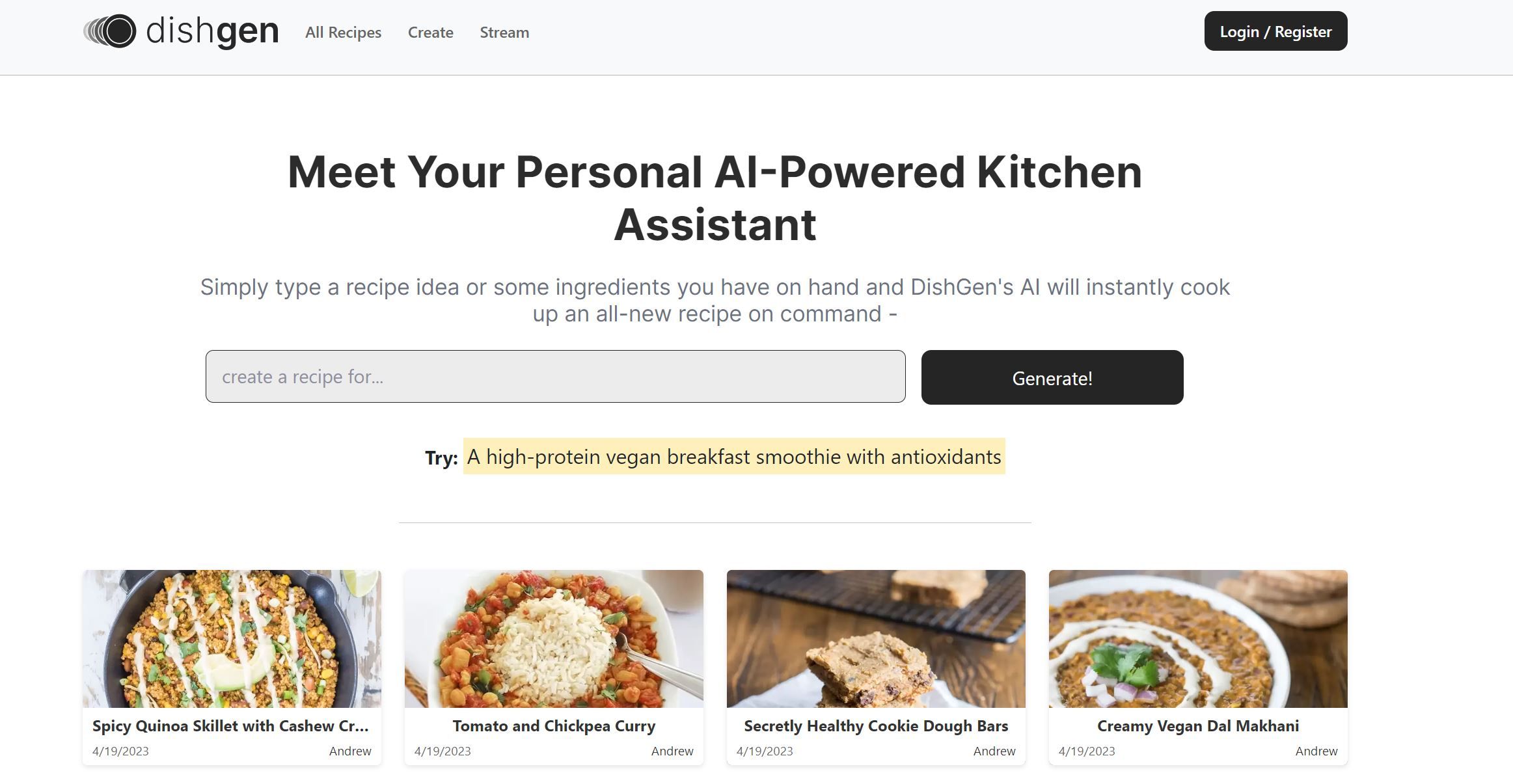  AI-powered recipe generator with personalized