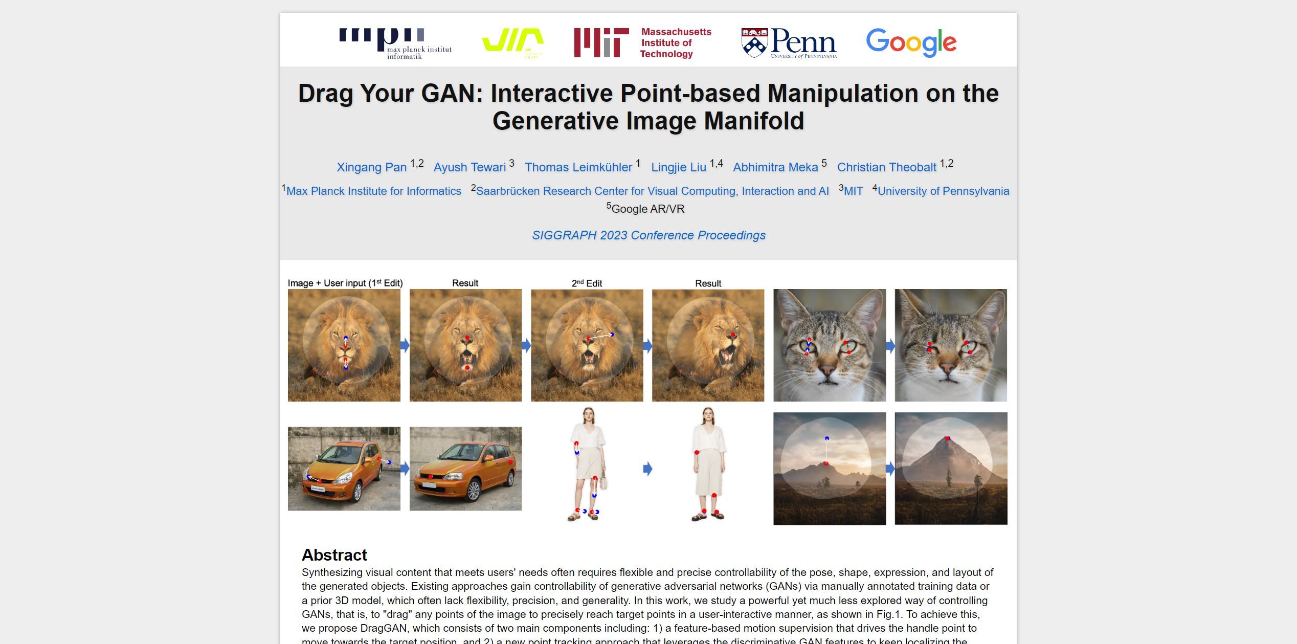  Drag Your GAN: Interactive Point-based