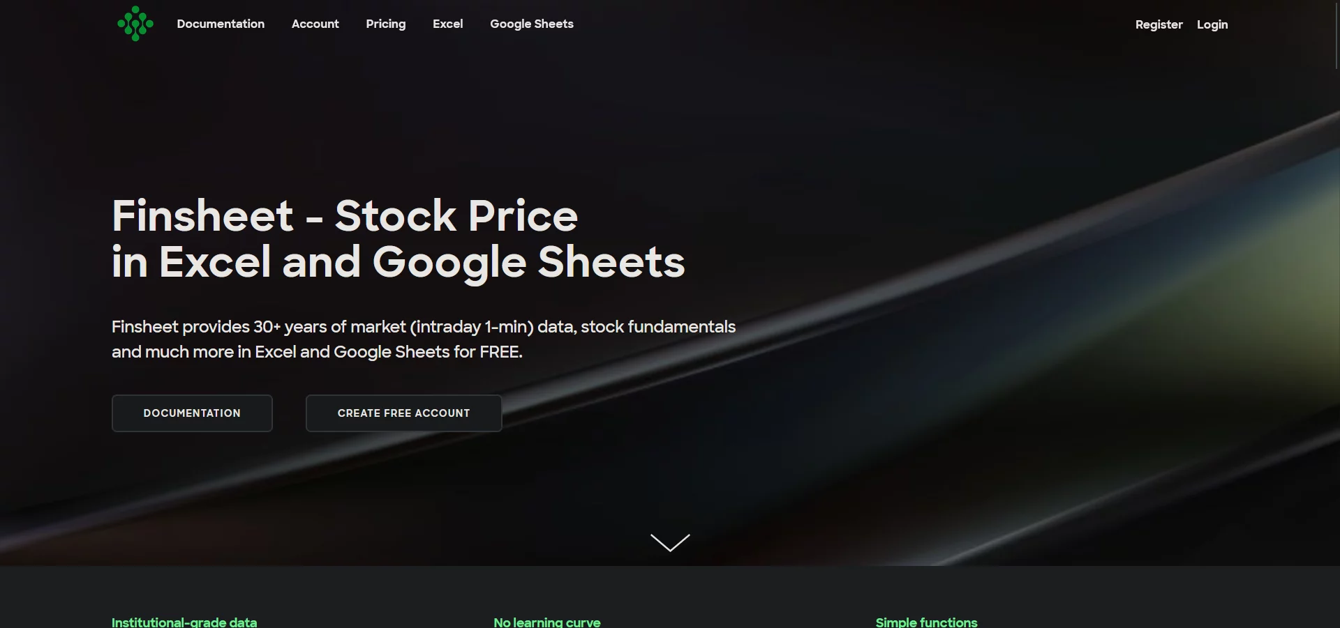  Finsheet provides stock price in Excel