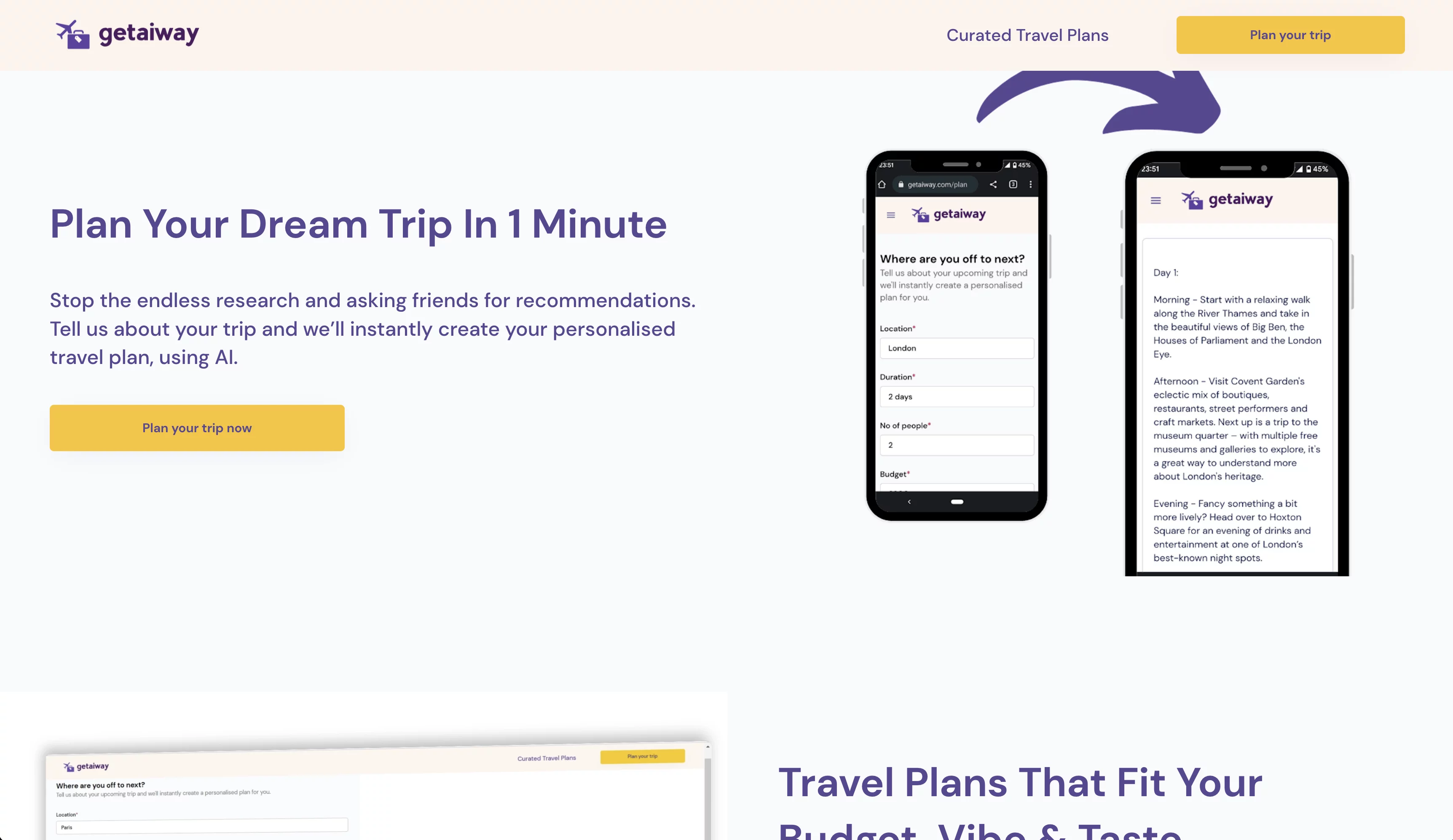  Create personalized travel plans with AI, or use