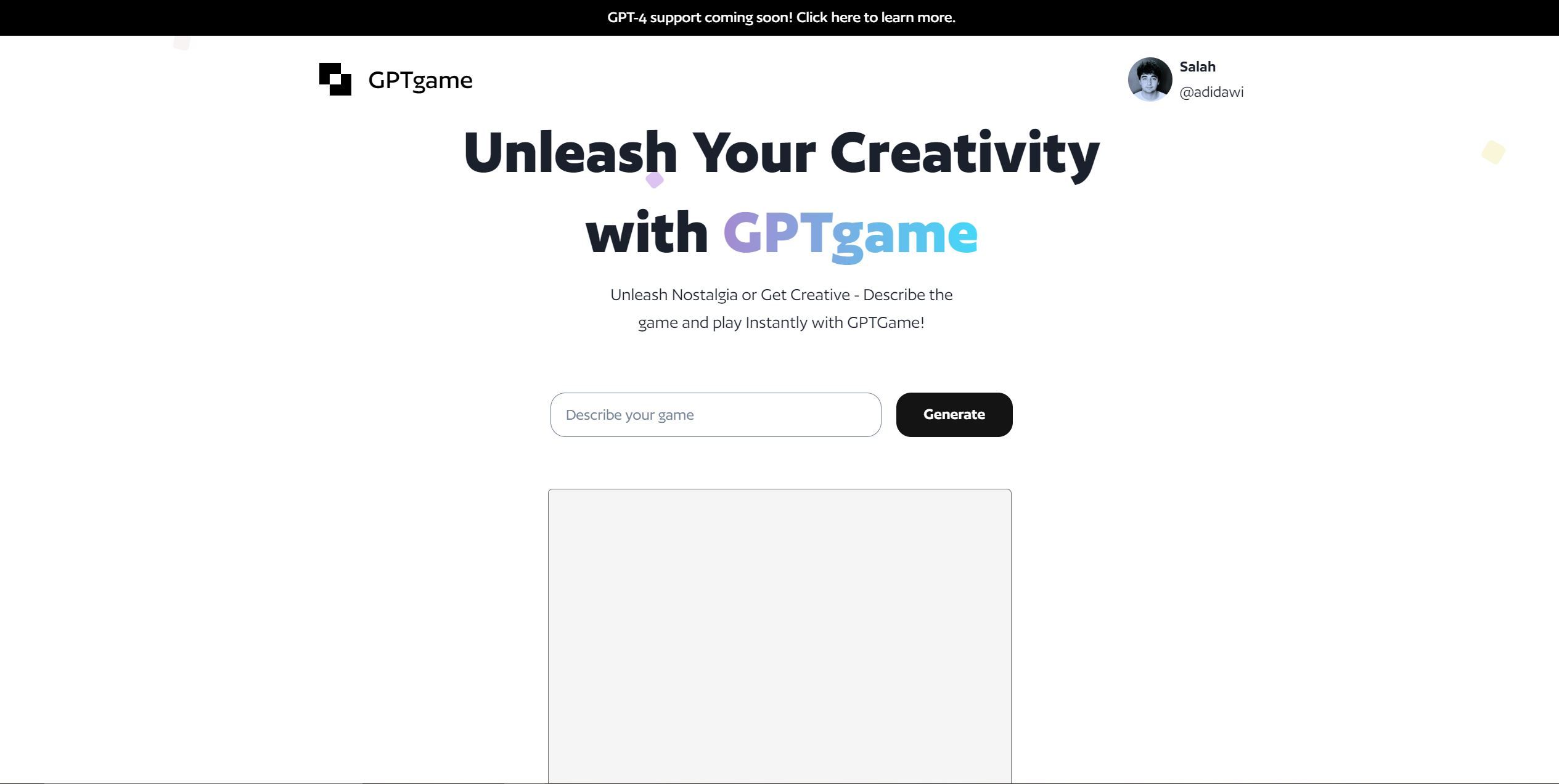  Generated game creator for prototyping.