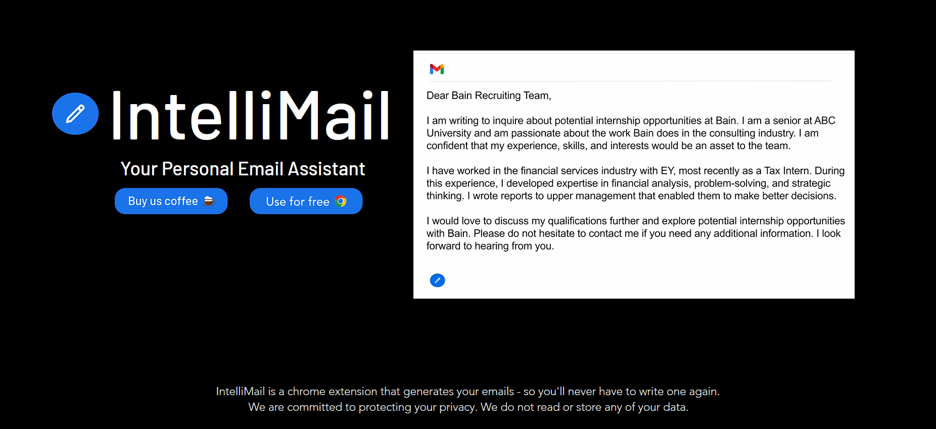  IntelliMail is a chrome extension that generates