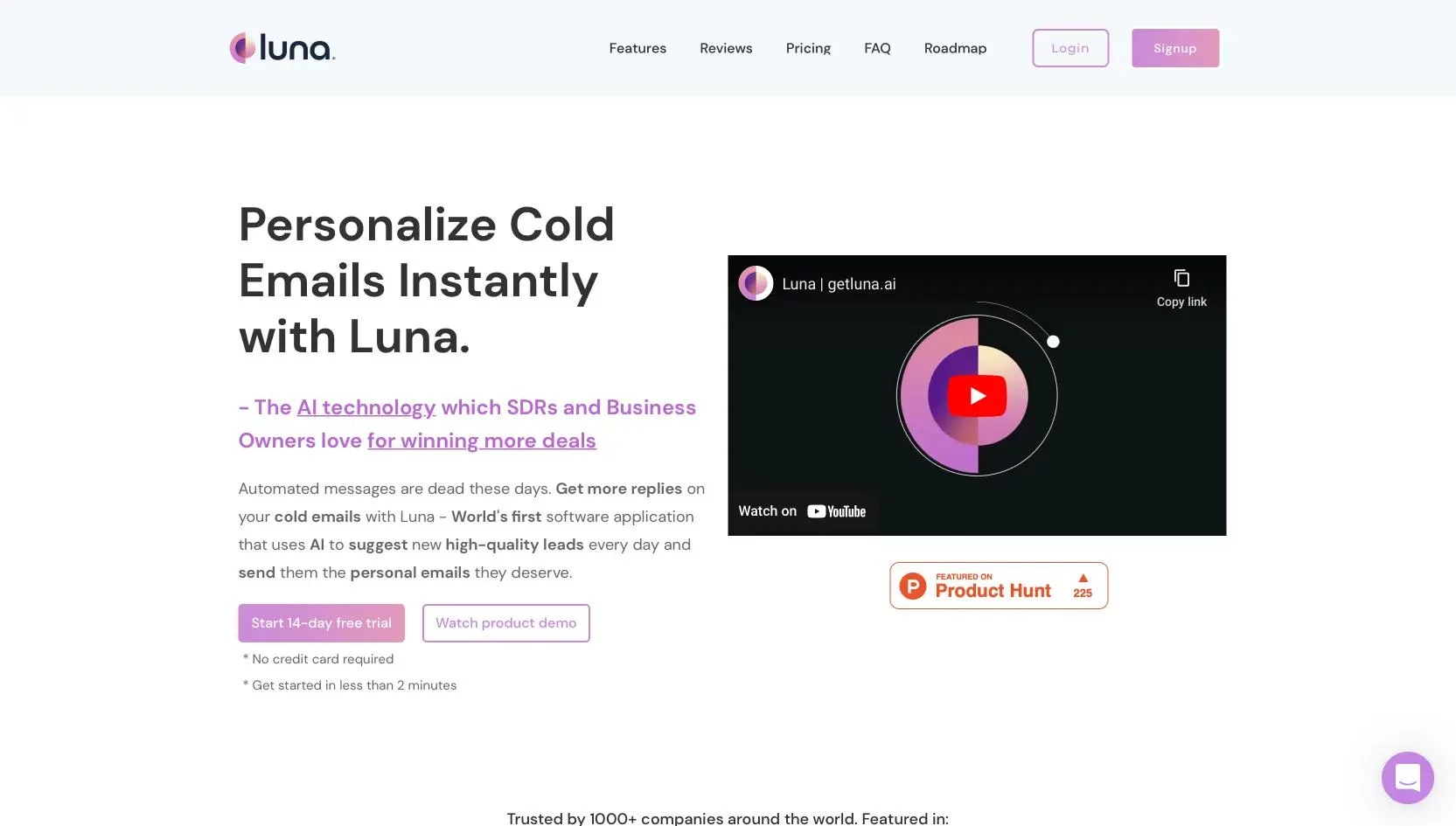  Personalize cold emails with Luna's AI-powered