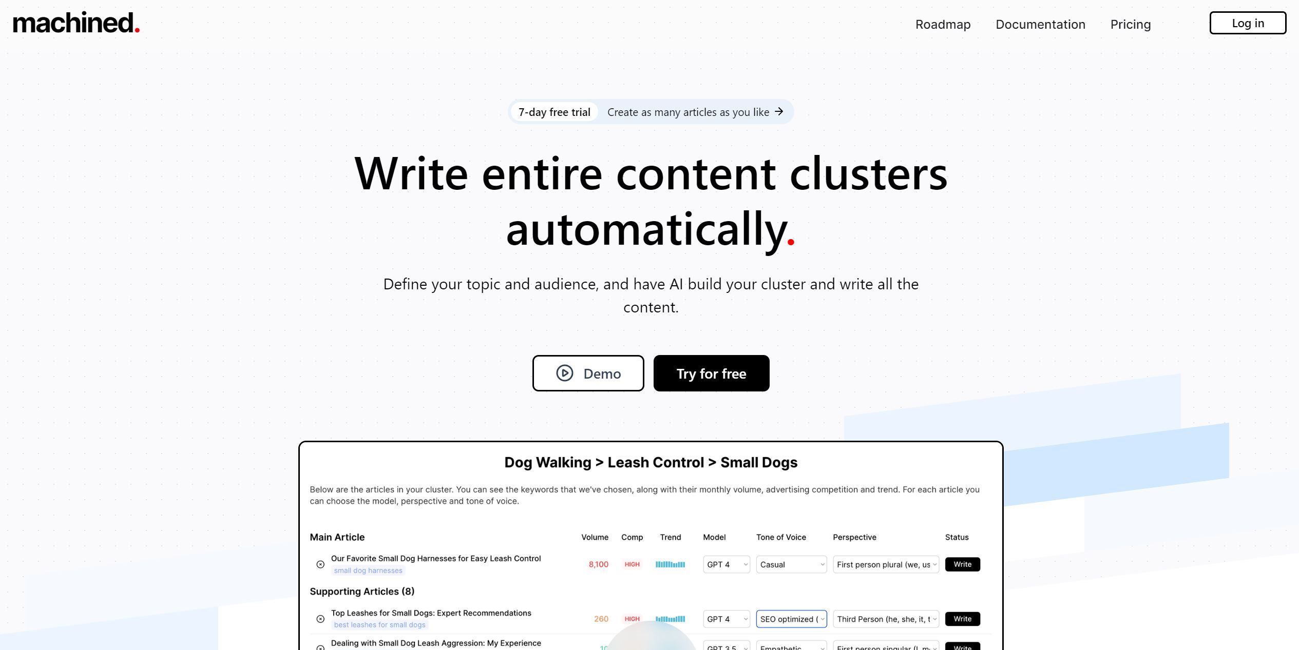  Write entire content clusters automatically.