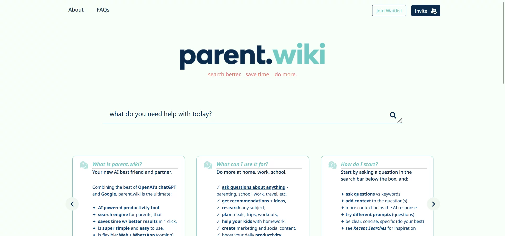  Search and productivity assistant for parents and