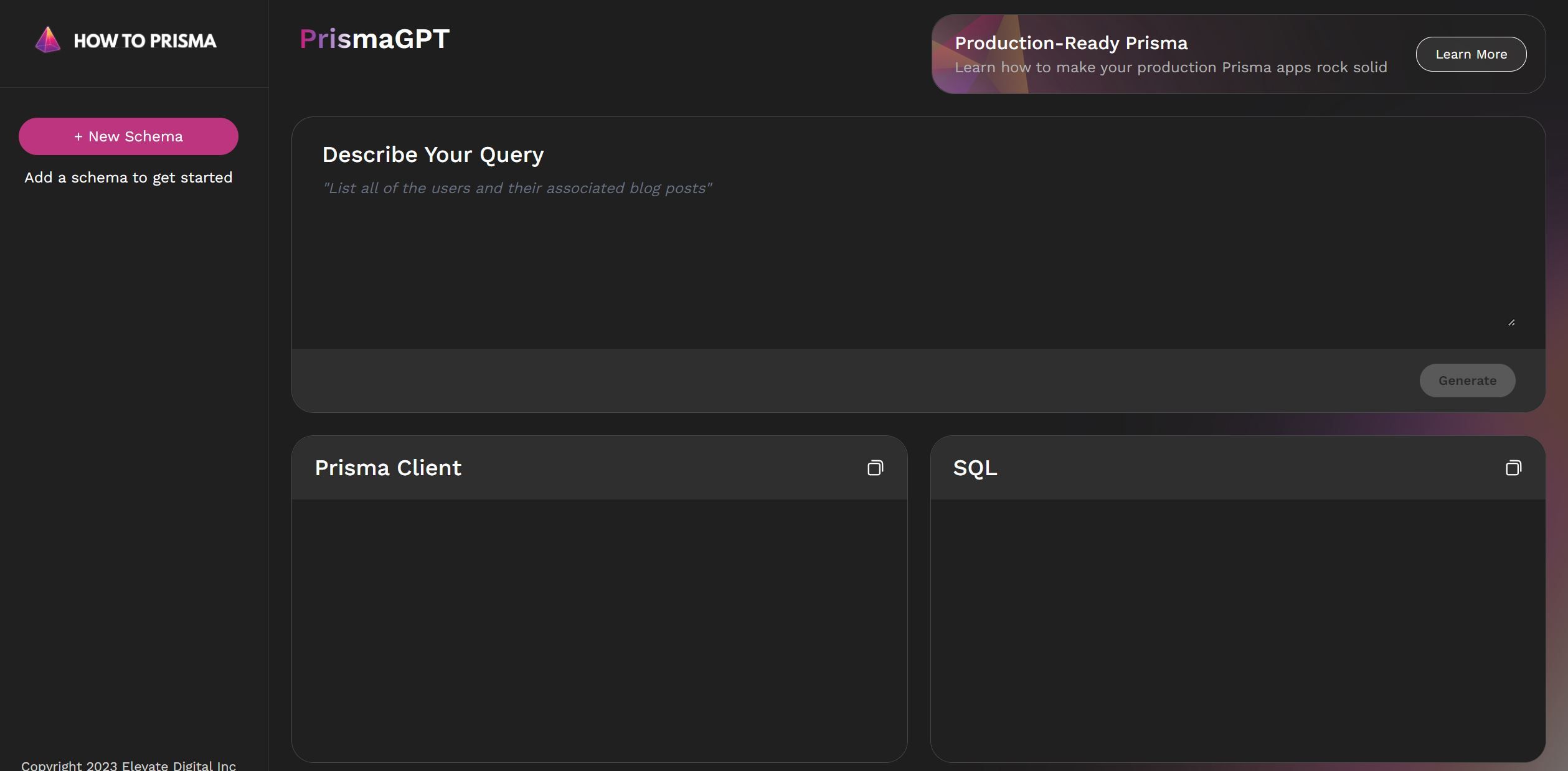  Generate SQL queries for Prisma apps efficiently.