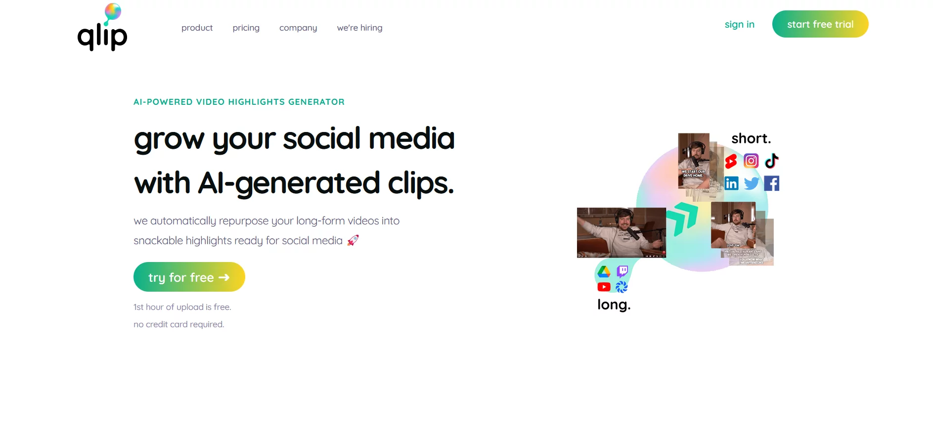  Grow your social media with AI-generated clips.