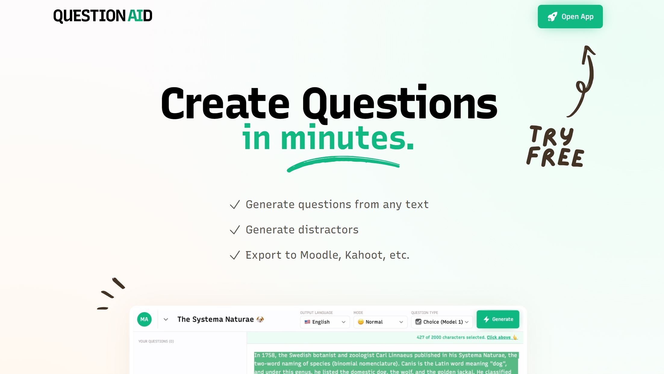  Generate questions and quizzes from any text and