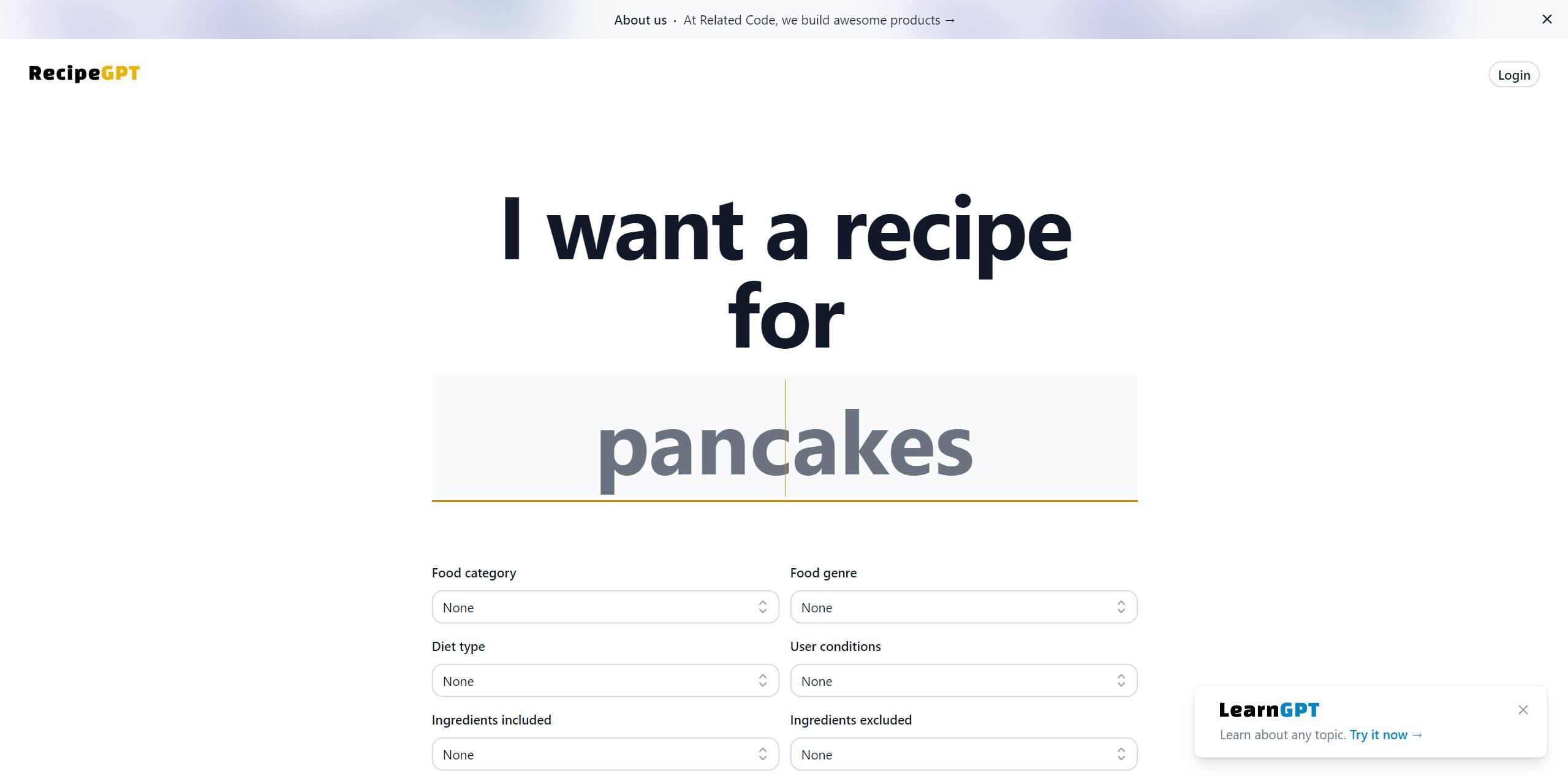  RecipeGPT is an AI tool developed by Related Code