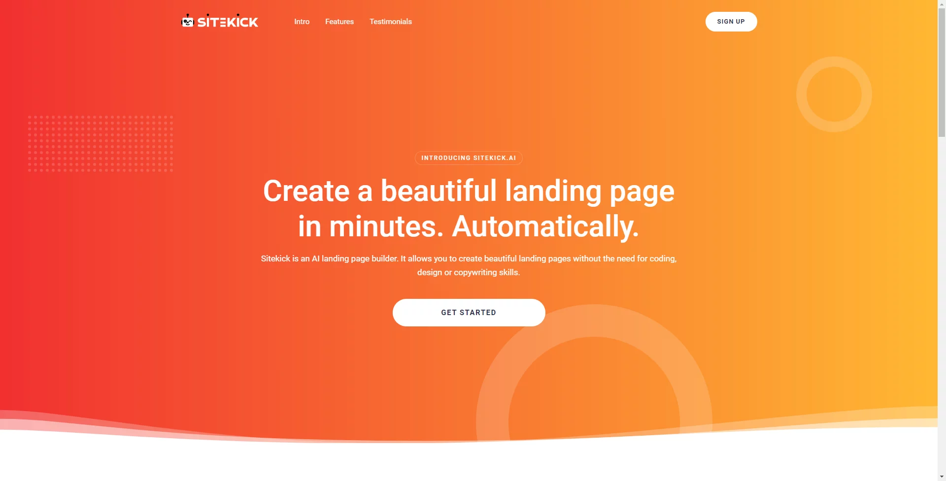  Create beautiful landing pages with Sitekick's AI