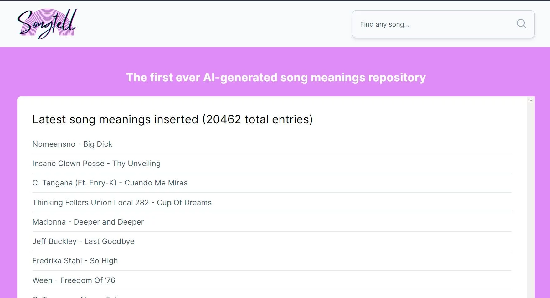  AI-generated song meanings repository with 20000+