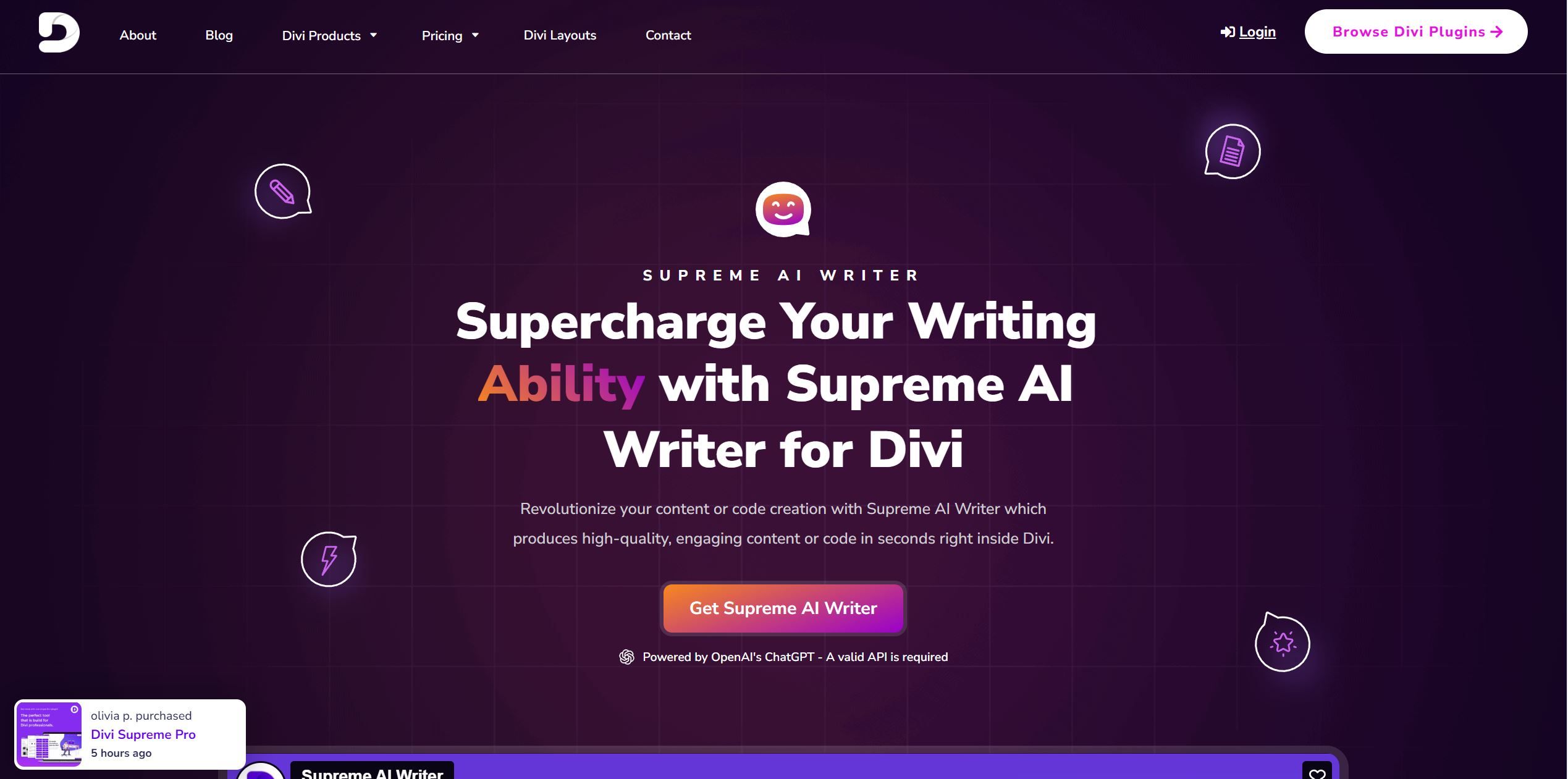  Supreme AI Writer is a plugin for Divi that uses