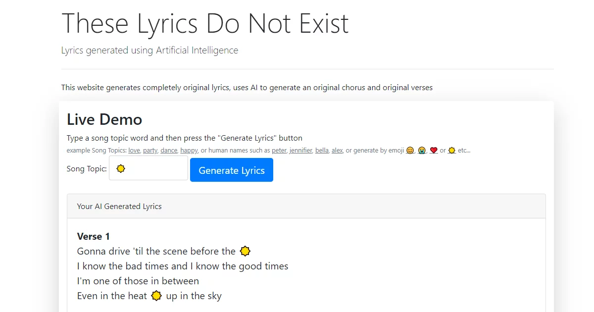  Lyrics generated using Artificial Intelligence