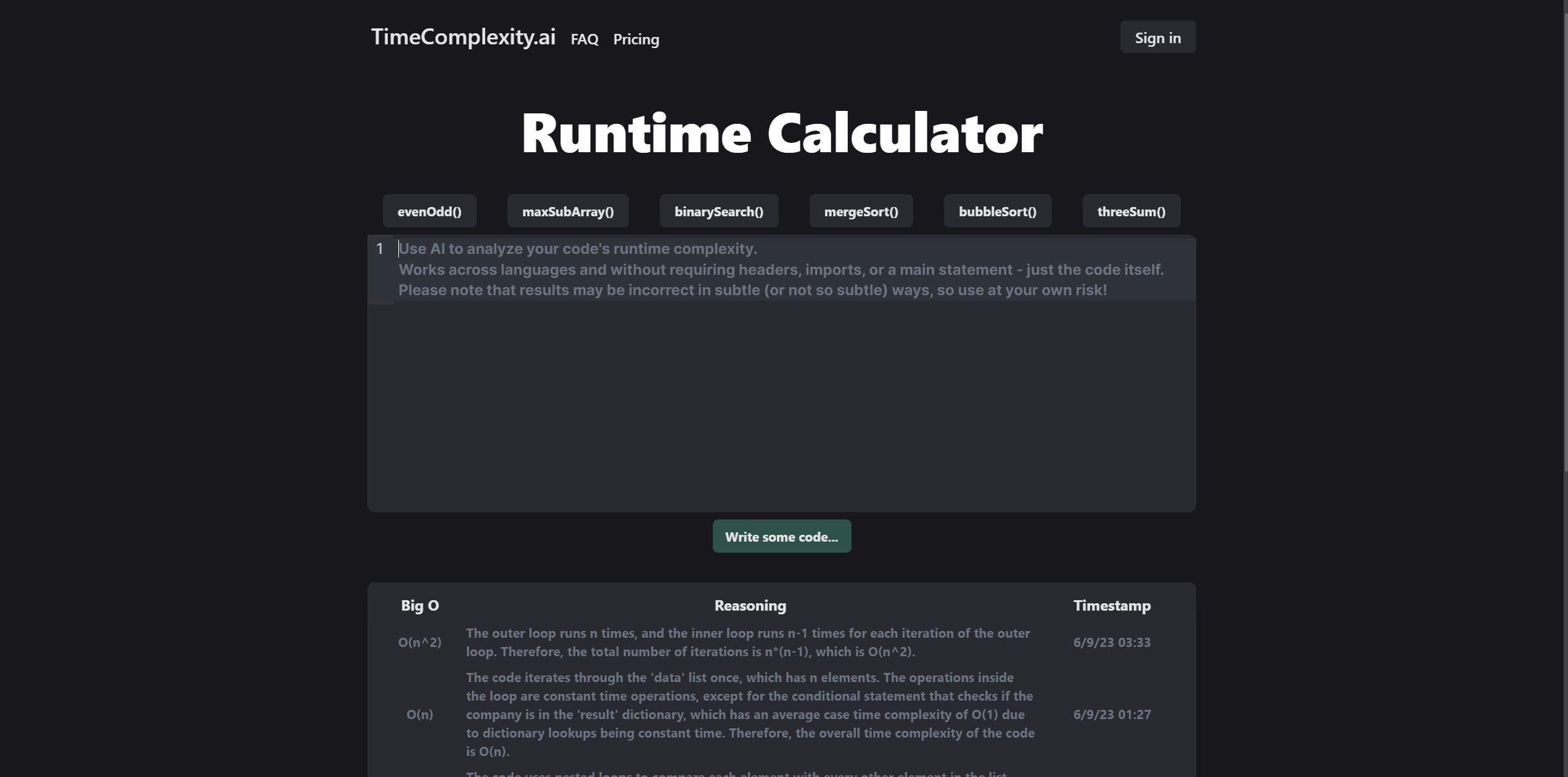  TimeComplexity.ai is an AI tool that analyzes the