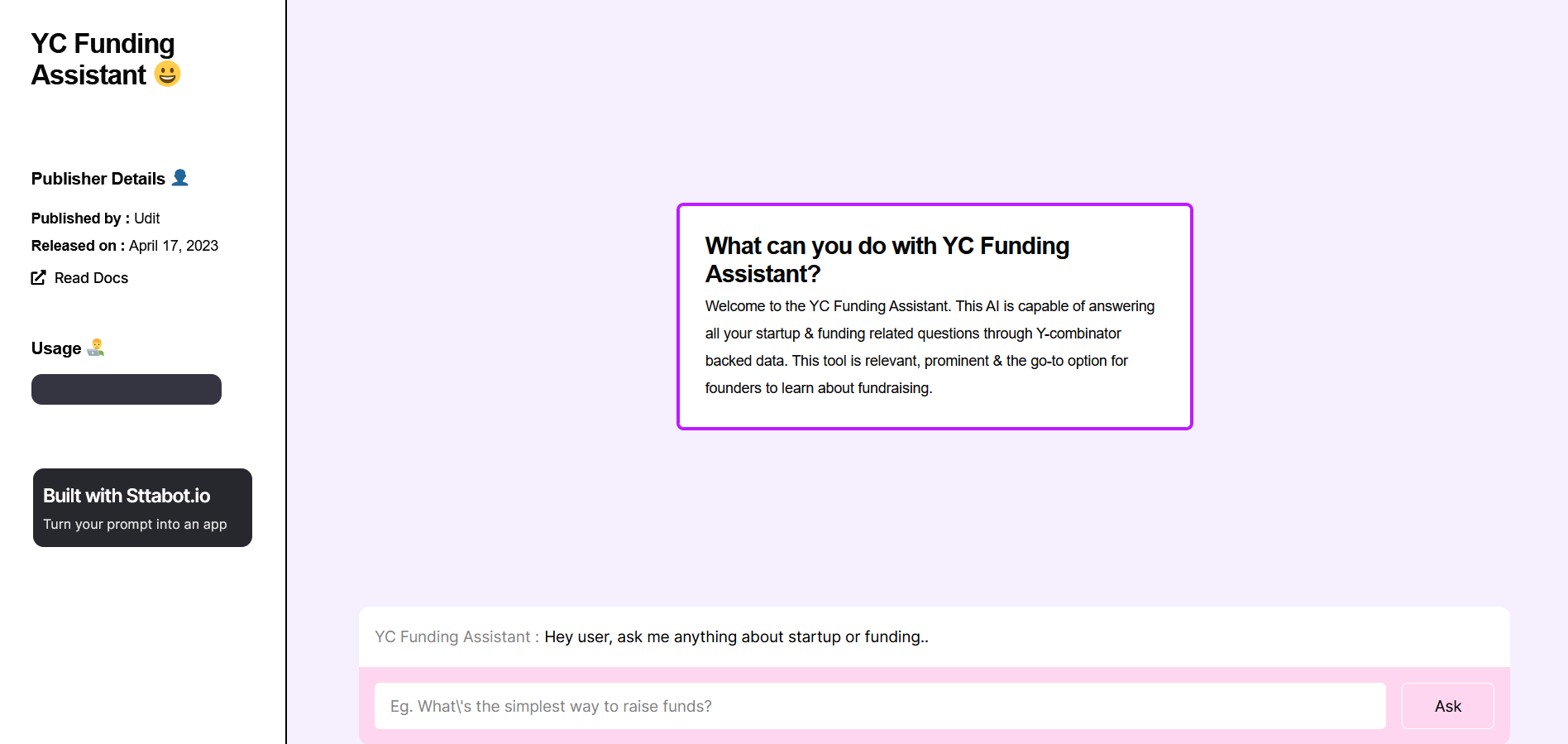  YC Funding Assistant to answer all your startup &