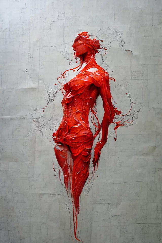  dripping red paint across the shape of a female