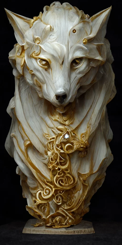  gorgeous wolf statue with gold filigree :: carved