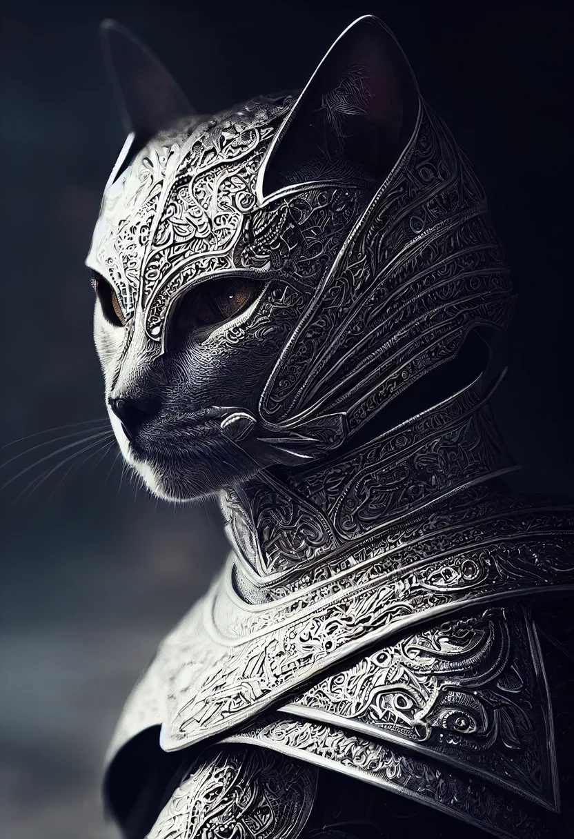  kneeling cat knight, portrait, finely detailed