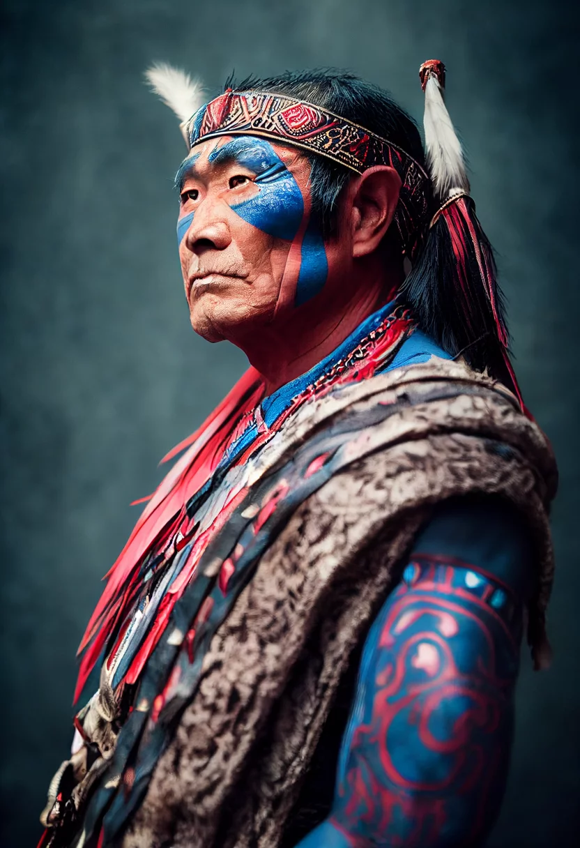  portrait photo  of a asia old warrior chief, 