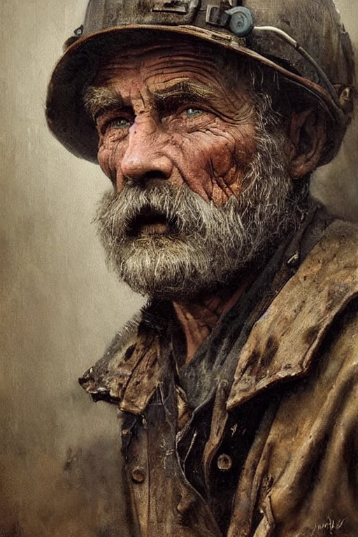  a portrait of an old coal miner in 19th century,